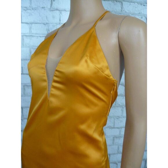 $198 NBD Sunset Golden Yellow That Love Satin Asymmetric Ruffle Gown XS NWT - Picture 9 of 11